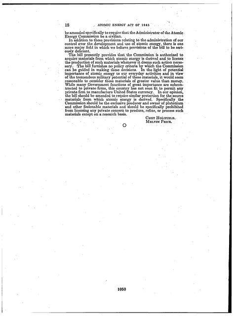 Dissent to HR 4566 from Rep Holified & Rep Price;. Source: Nuclear Regulatory Commission 