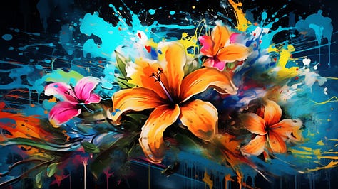 Flowers splash paint, 3D, in graffiti art style, UHD