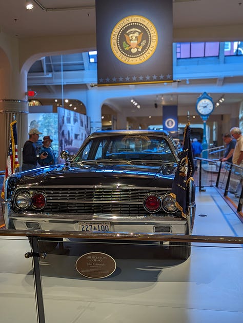 Left: The car in which President John F. Kennedy was assassinated | Right: The chair in which President Lincoln was assassinated.