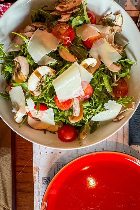 Pitfire Pizza: Boneless Chicken, Creamy Black Truffle Linguine and the Rocket Salad