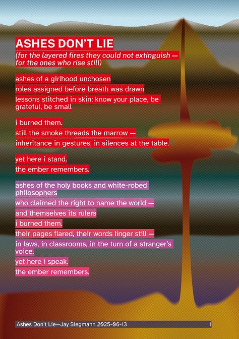 the Poem Ashes Don't Lie for a stylised background of an slowly building volcano under the earth, and layers of ash on the top.