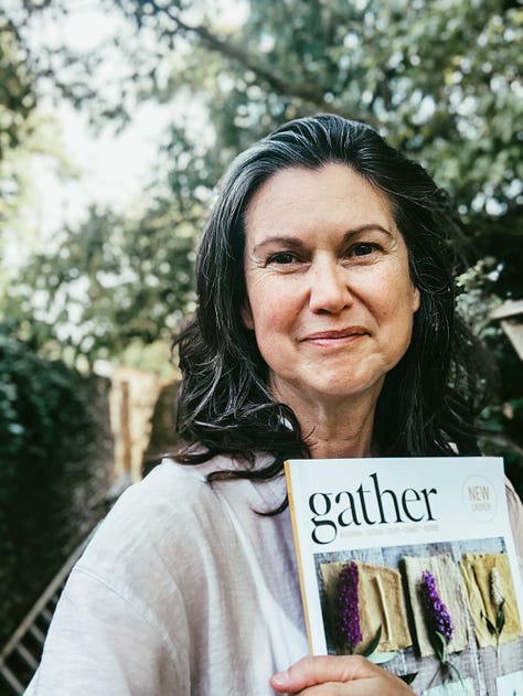 1. Ready to harvest field, selfie of Mitlé with a copy of the magazine Gather, photo of brown and white spaniel