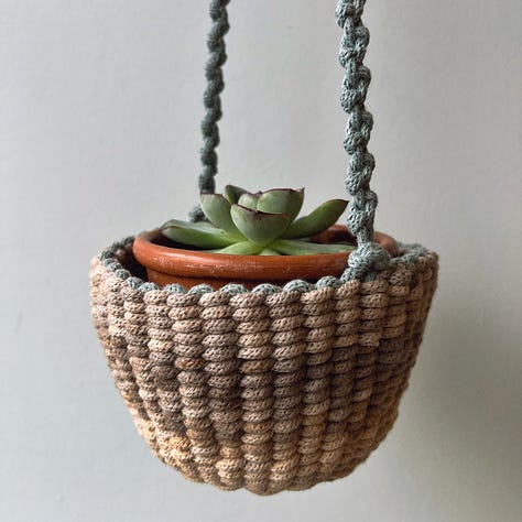 Macrame knot work, coasters and plant hangers