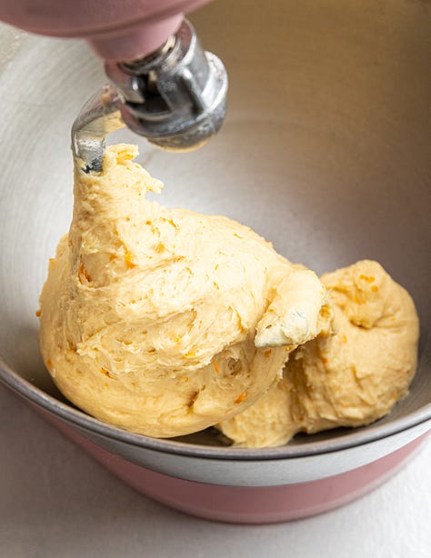 Making dough for cranberry orange star bread