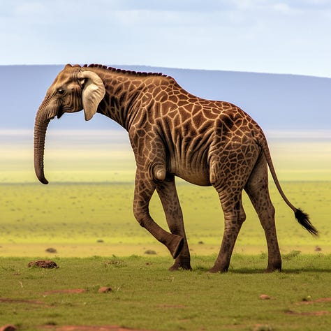 Giraffe and Elephant images to be blended in Midjourney