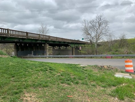 The U.S. 1 bridge over the Rappahannock River is one of the local bridges that VDOT rates as being in "poor condition." The underbelly is shown here from both the Falmouth and Fredericksburg sides. Photos by Hank Silverberg.