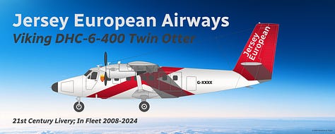 A selection of aircraft from the historic Jersey European fleet: 1) Douglas DC-3, 2) Vickers Viscount, 3) Britten-Norman BN-2B Islander, 4) Fokker F27, 5) Fokker 50, 6) Dornier 228, 7) ATR 42, 8) Avro RJ85, and 9) Viking DHC-6-400 Twin Otter - all shown in side view.