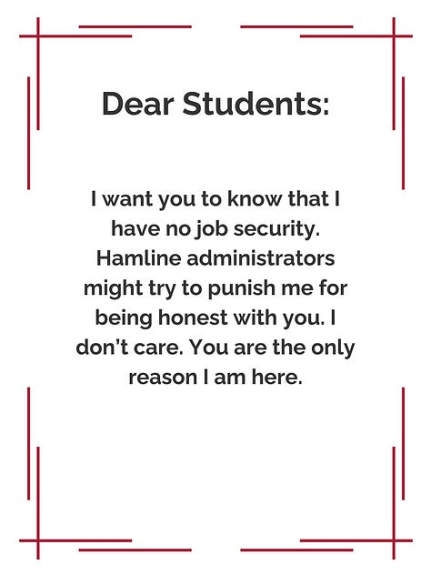 Poster entitled "Dear Students," with information I want them to know.