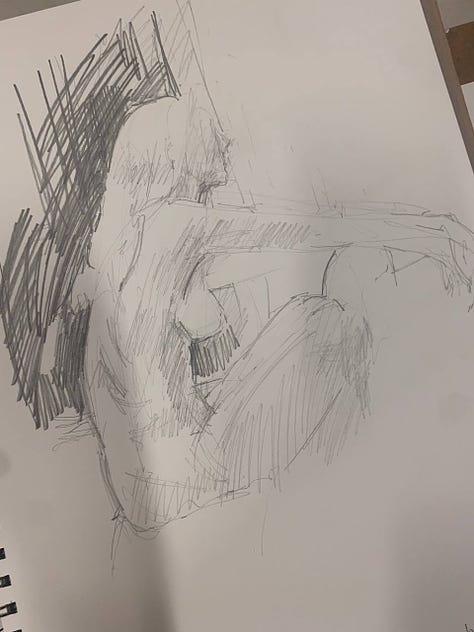 Life drawing of female nude model in Wales