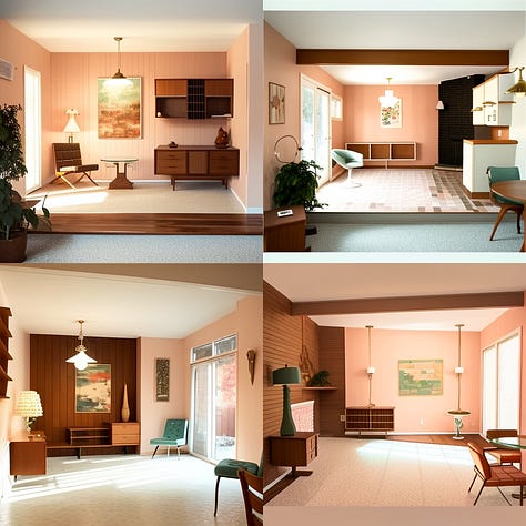 Mid century modern AI generated images of a living room