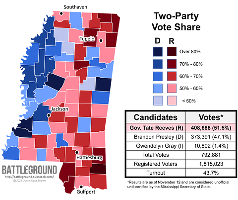 Mississippi 2023 Gubernatorial Voting Map Results