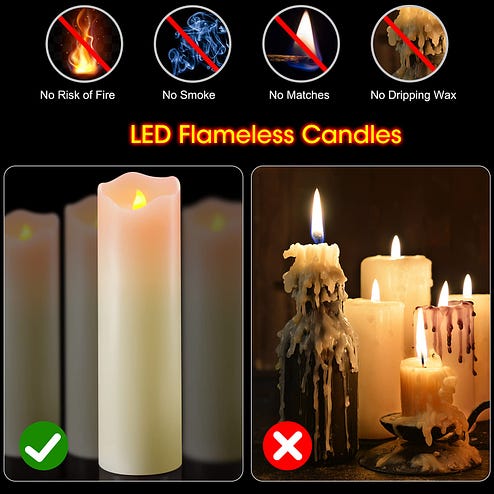 Amazon.com: PChero 10" x 3" Flickering Flameless Candles with Remote and  Timers, Battery Operated Real Wax LED Pillar Candles - Set of 2, for Home  Decor, Candle Sconces : Tools & Home Improvement