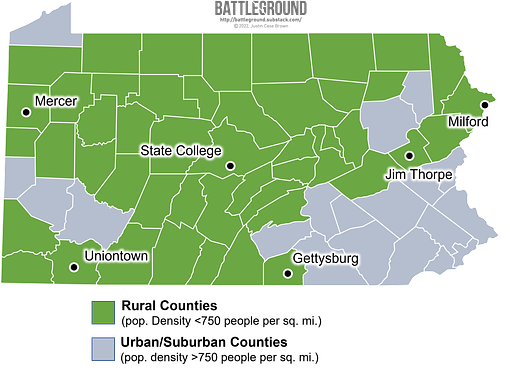 Map of Pennsylvania's Rural Counties
