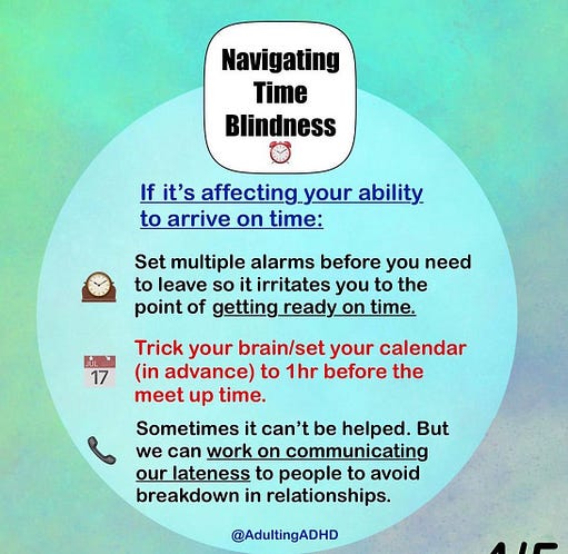 Text: Set multiple alarms before you need to leave, write the appointment time 1hr before in your calendar, communicate with people when you can’t make the time Text: Set multiple alarms before you need to leave, write the appointment time 1hr before in your calendar, communicate with people when you can’t make the time