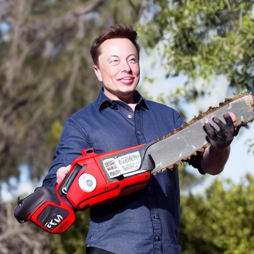 “Elon Musk holding a chainsaw,” Stable Diffusion