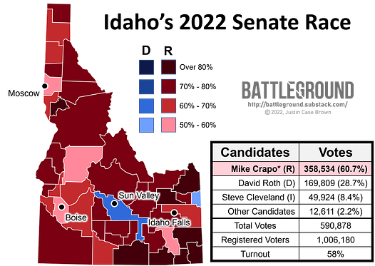 Idaho's 2022 US Senate Election Voting MAp