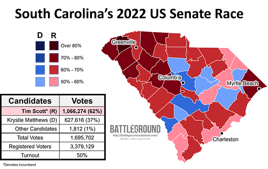 South Carolina's 2022 US Senate Race REsults Map