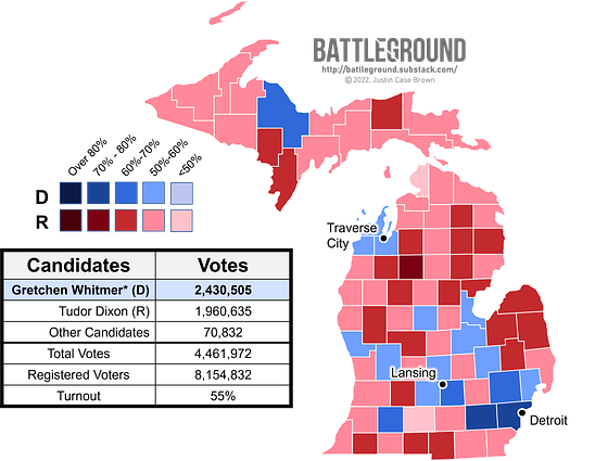 2022 Michigan's Gubernatorial Election Map