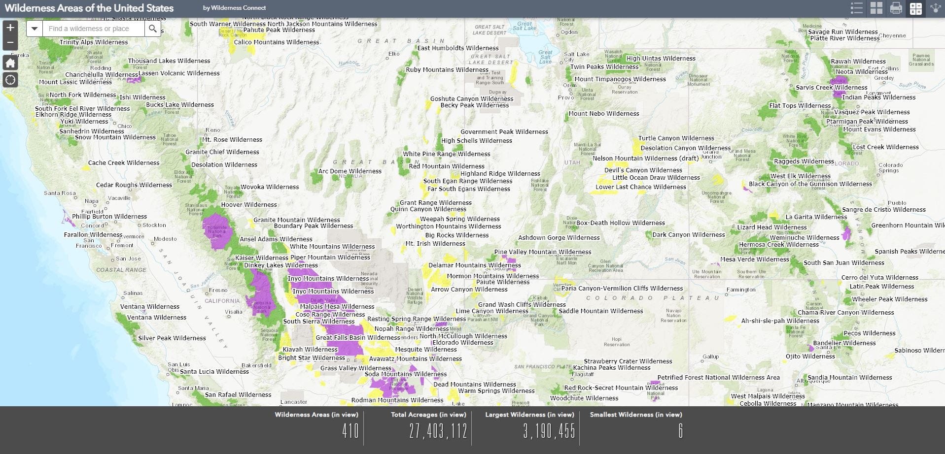 interactive map of us wilderness areas