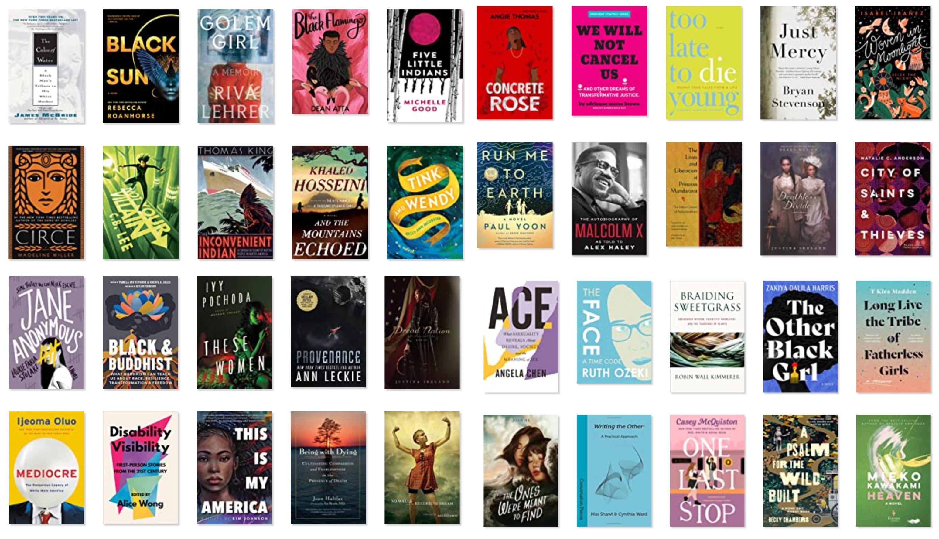 Screen capture of 40 book covers of the 110 books I read in 2021