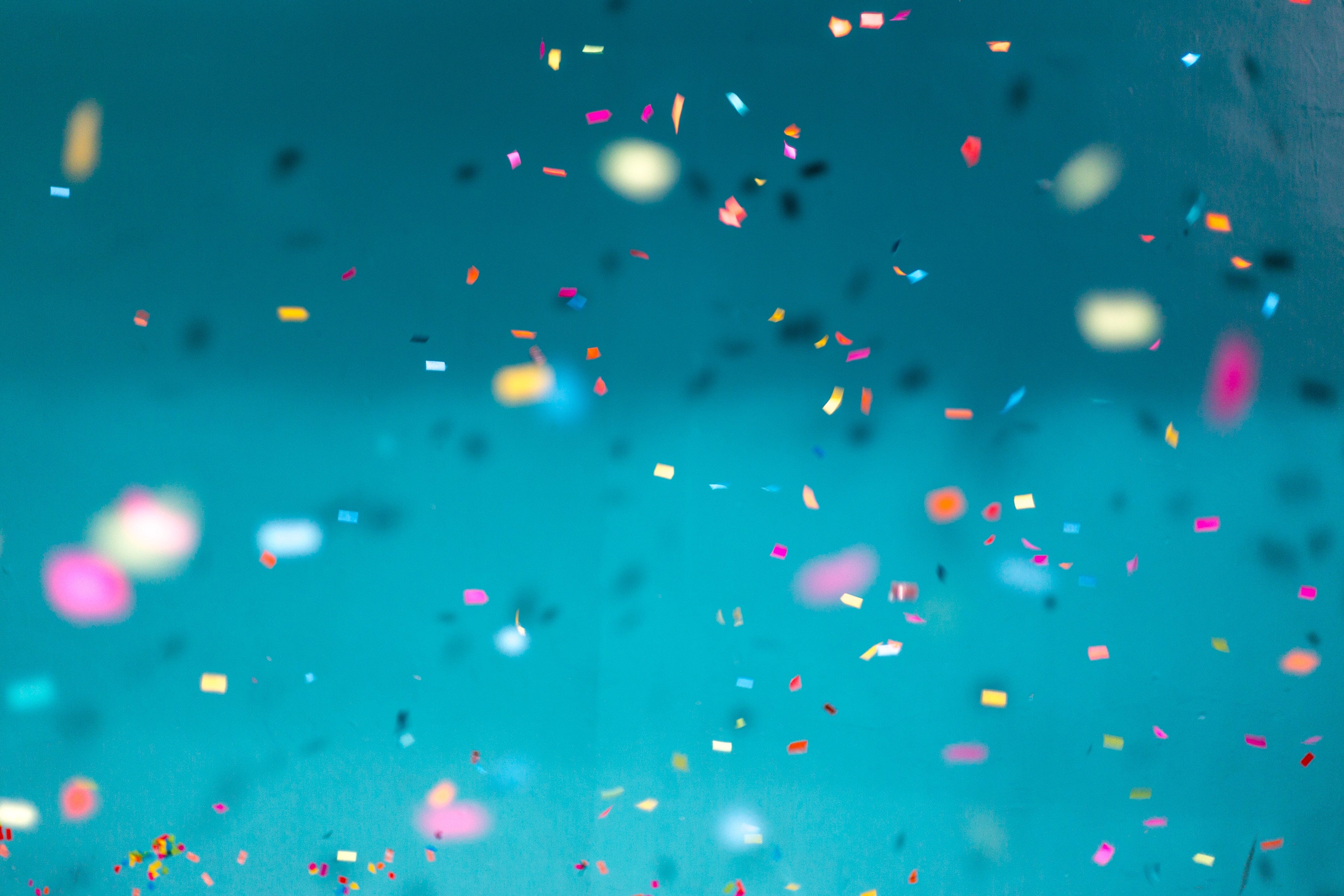 Confetti with blue background.