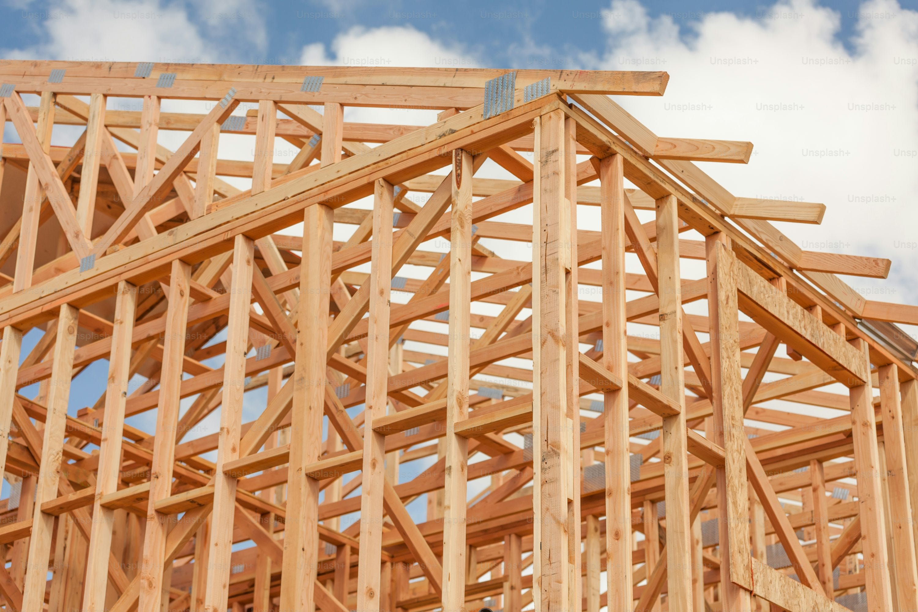 Wood Home Framing Abstract At Construction Site.