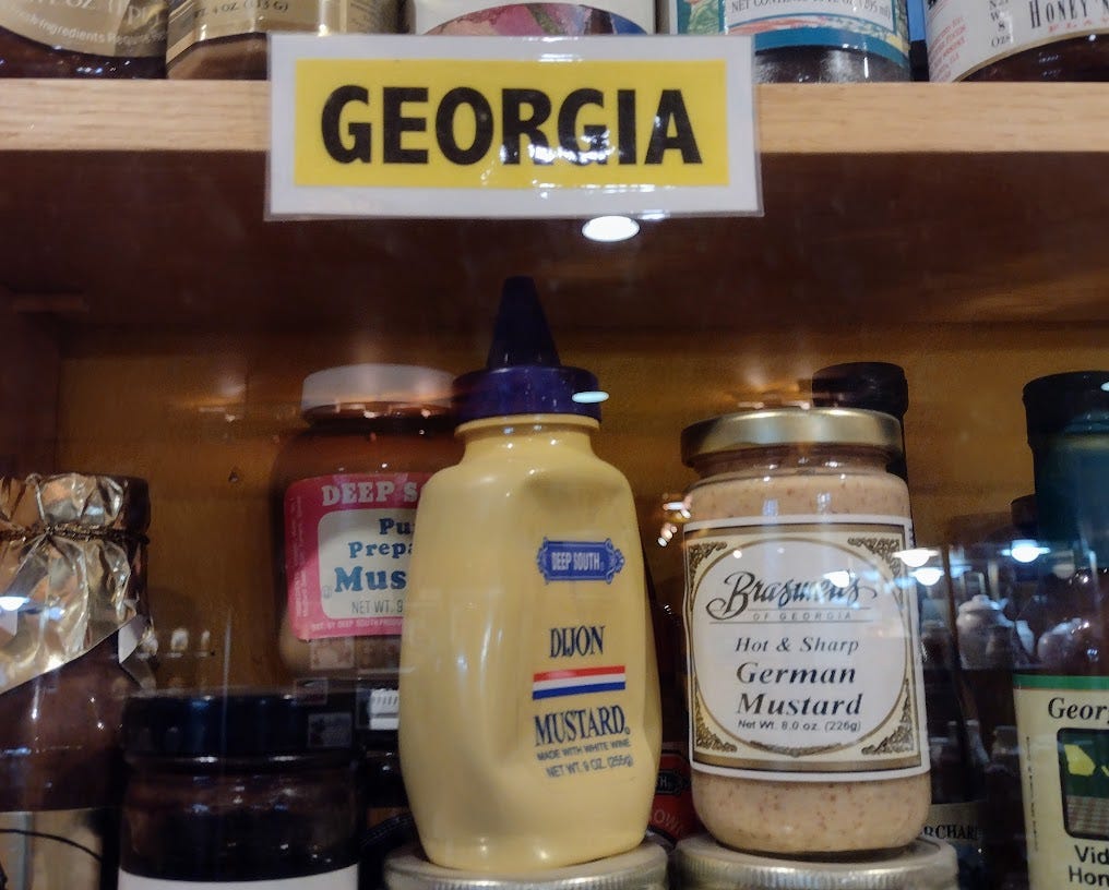 Mustards made in Georgia USA on shelf