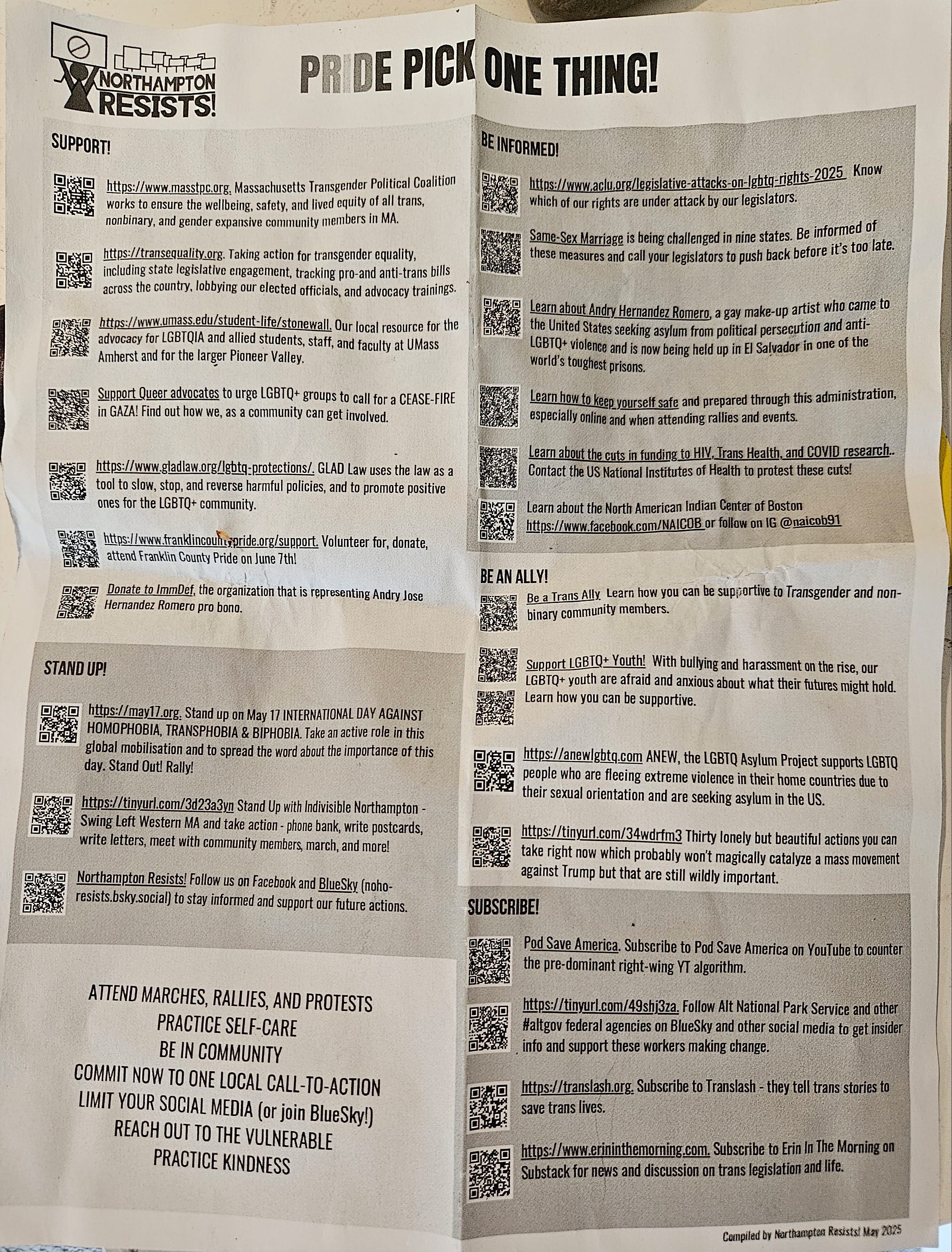 List of actions to take including subscribing to Pod Save America and going to transequality.org to take action on state issues.