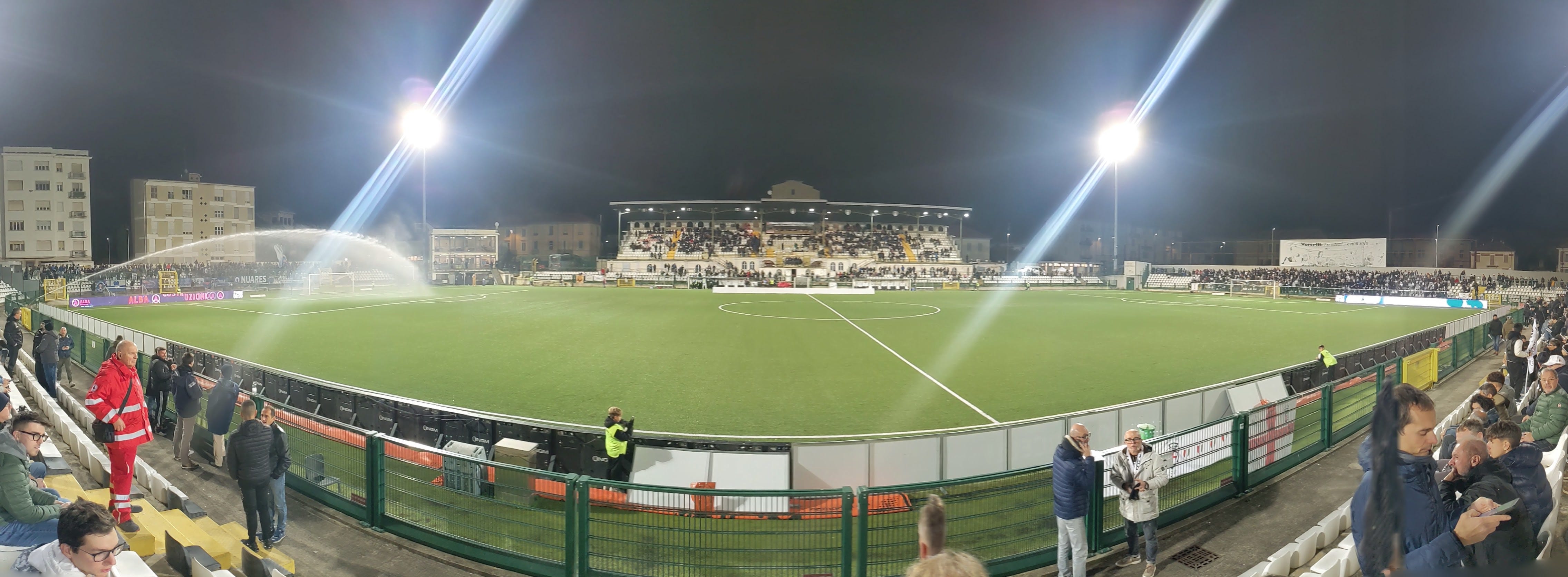 An image of a football stadium in the city of Vercelli which can be found in the north of Italy