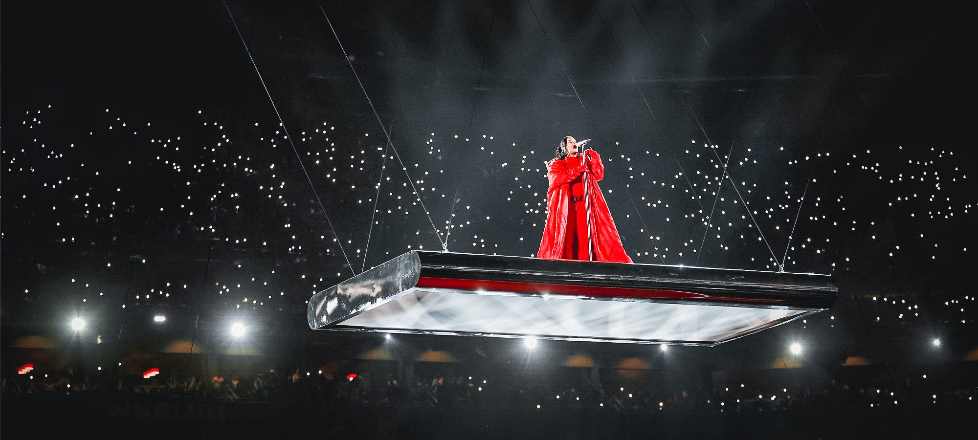Rihanna floats above it all. (Gregory Shamus via Getty Images)