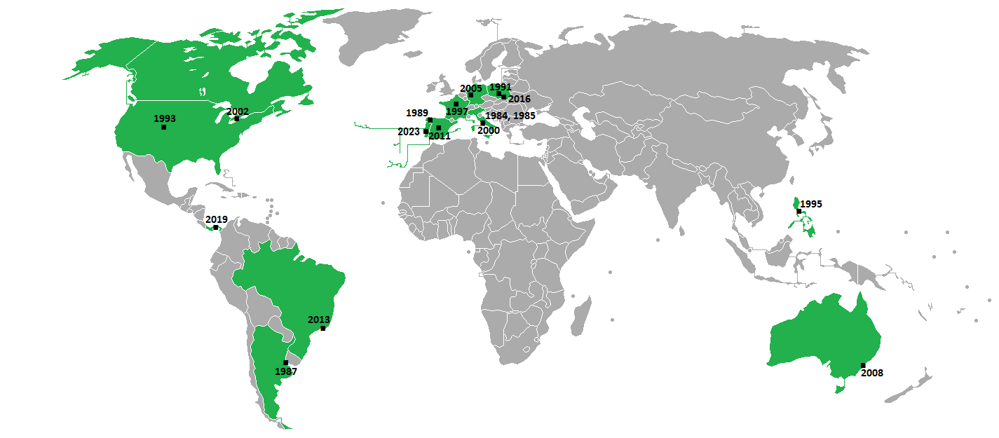Per una rappresentazione visiva dei luoghi che hanno ospitato la GMG, Wikipedia mette a disposizione una cartina
