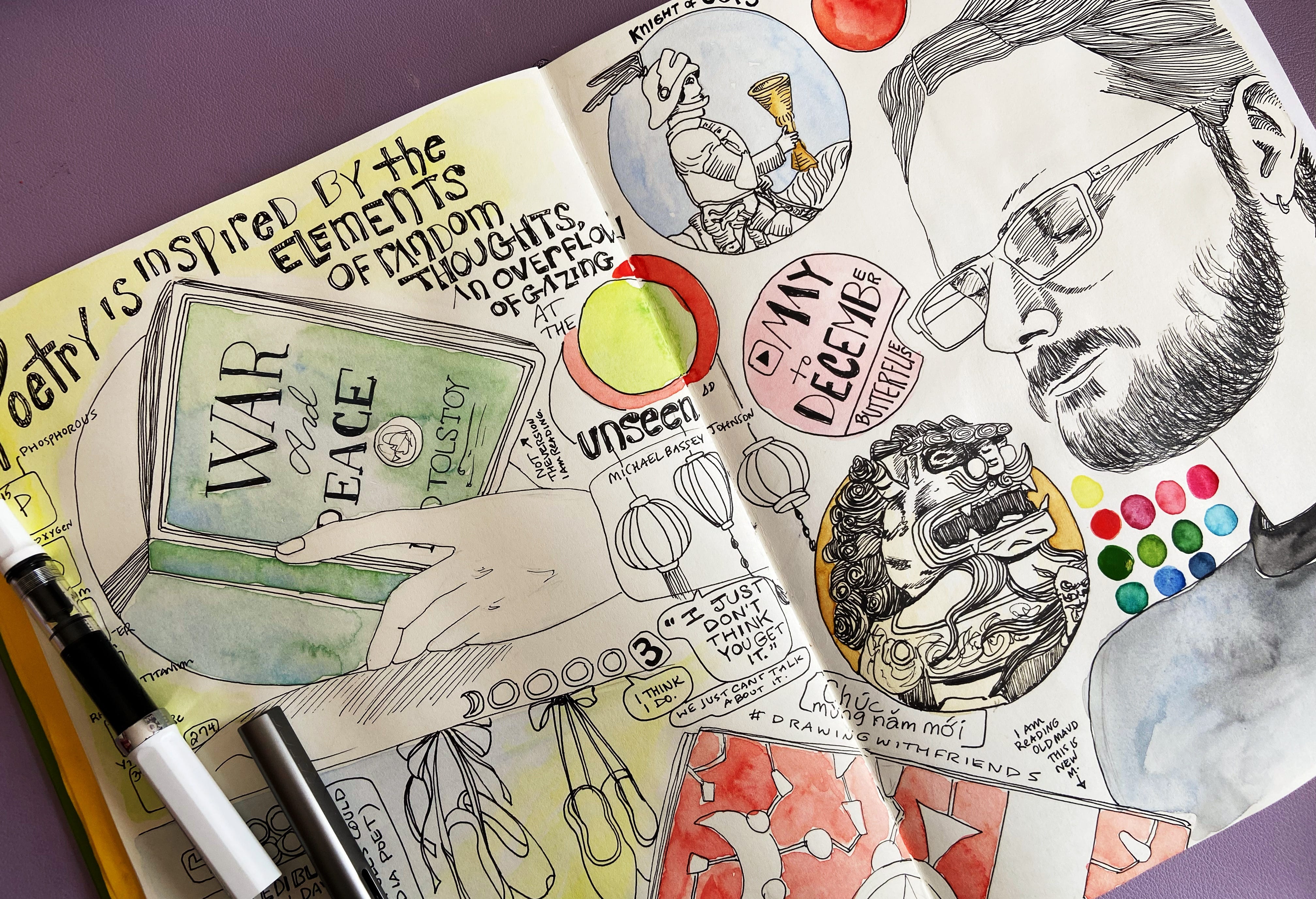 Illustrated journal pages from week 6 of 2024. A Cowen