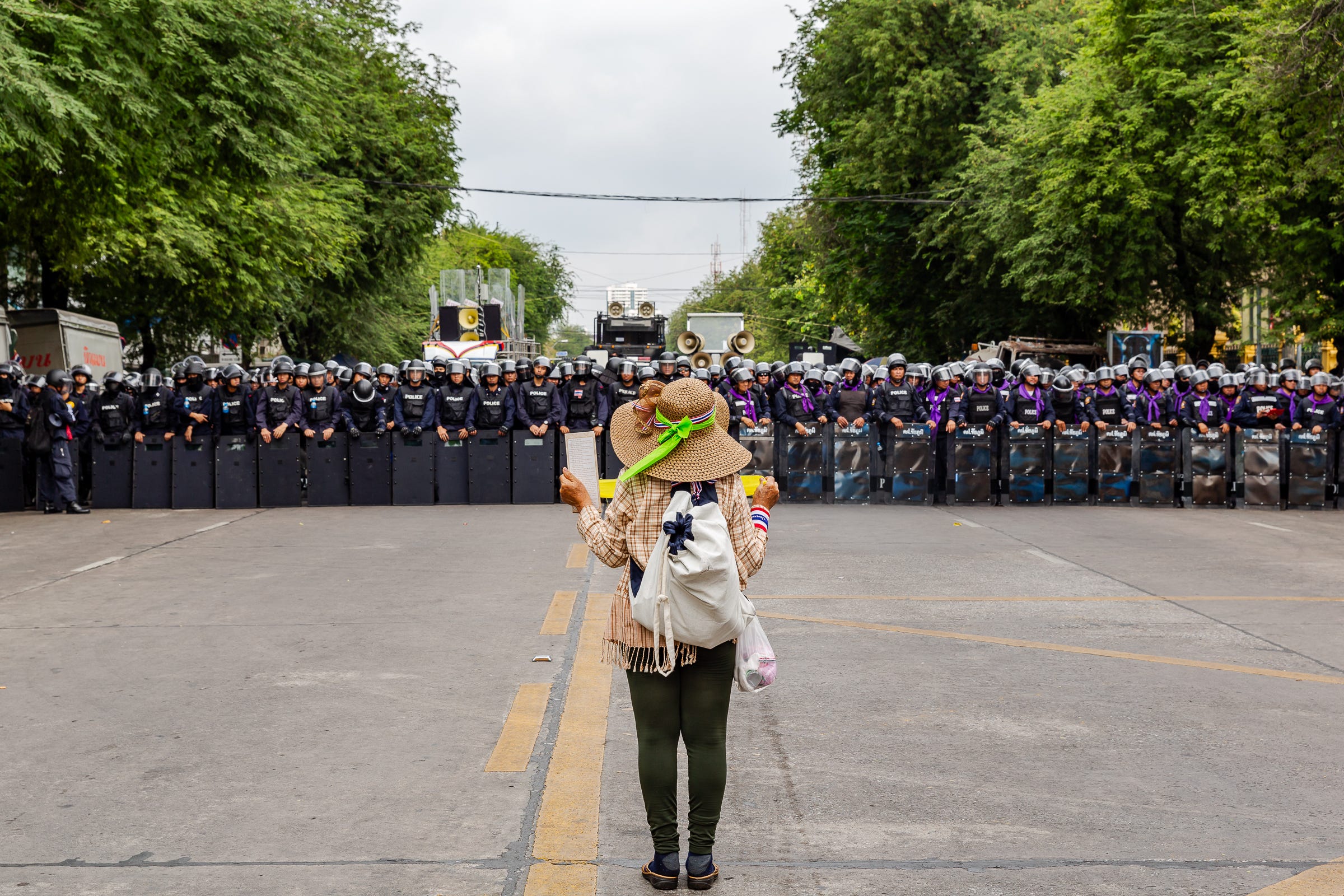 Isolated protestor, Bangkok, Thailand. 1/125, f/8, ISO 200, 50mm