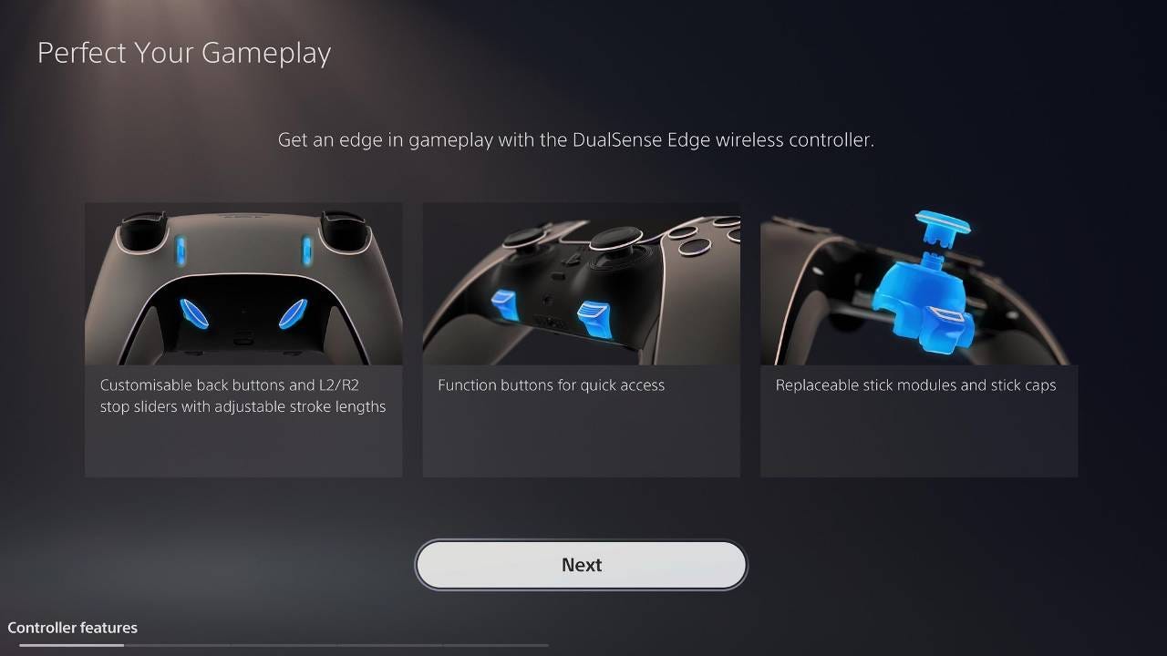 DualSense Edge introduction UI