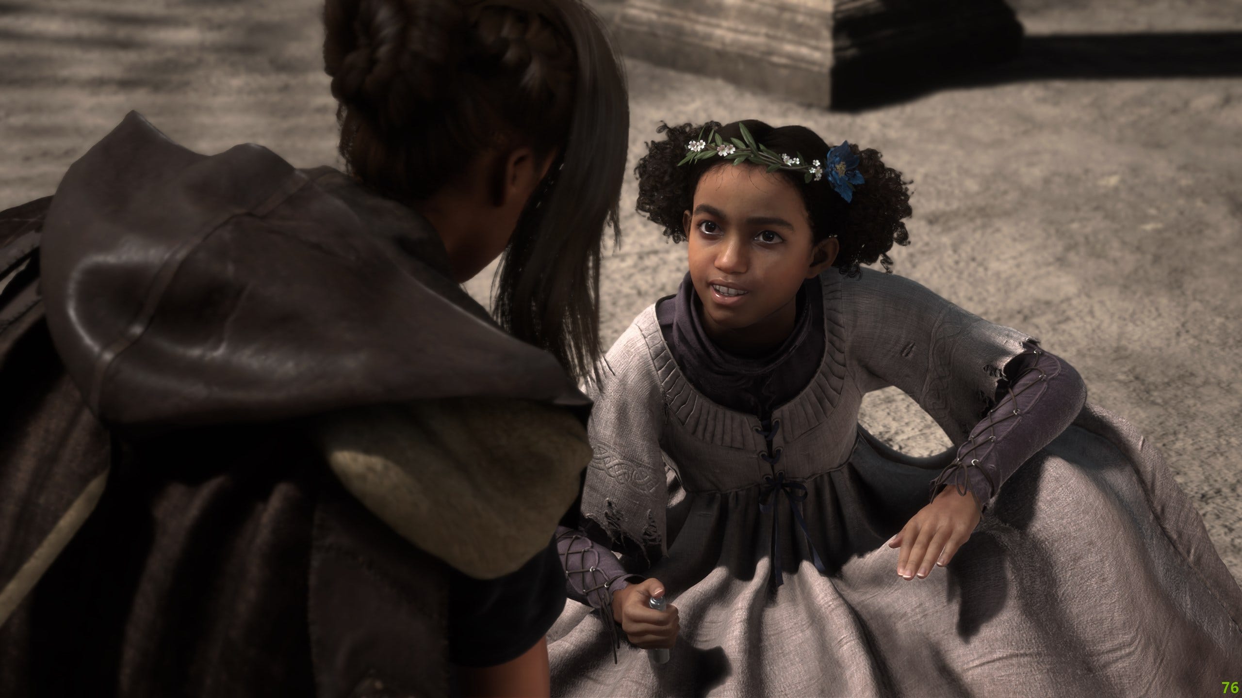 Forspoken's Fray Holland speaks to a small black girl