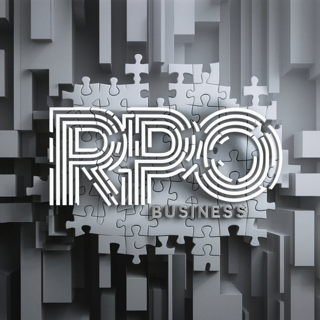 A retro digital art print in the art deco style showing a puzzle with the letters RPO on top.