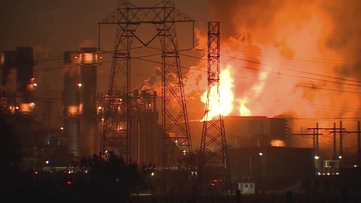 Flames rise from the Moss Landing Power Plant, south of San Francisco.