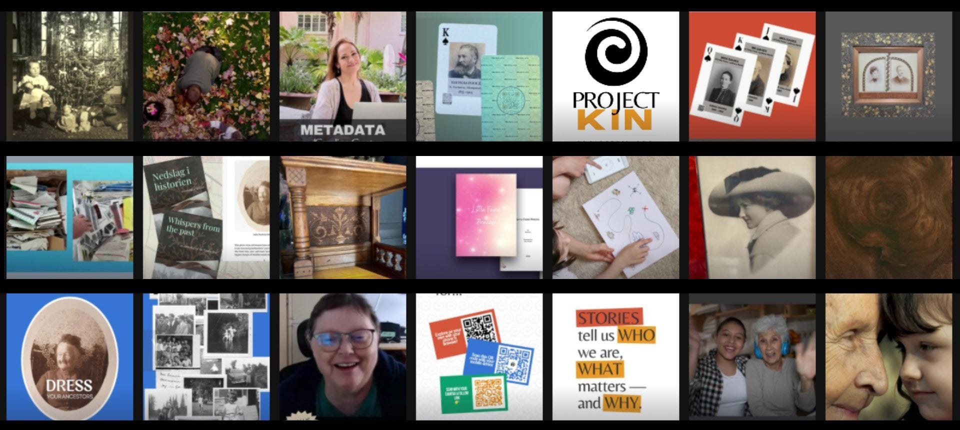 Thumbnails from a variety of Projectkin.org social media posts