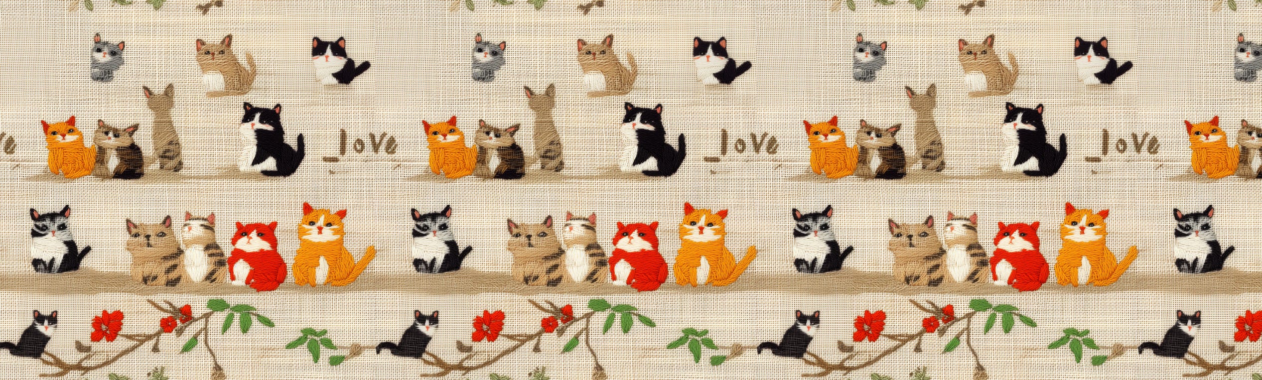 Midjourney V6.1 is the “temporary” version, but we can still have some fun creating seamless meow patterns. /imagine prompt: an embroidery art of text “I love cats” in the style of japanese — tile — v 6.1