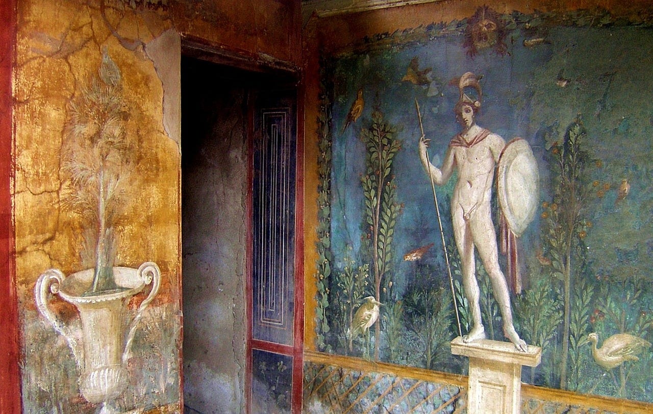 Mural of a statue of Mars in Pompeii, Italy