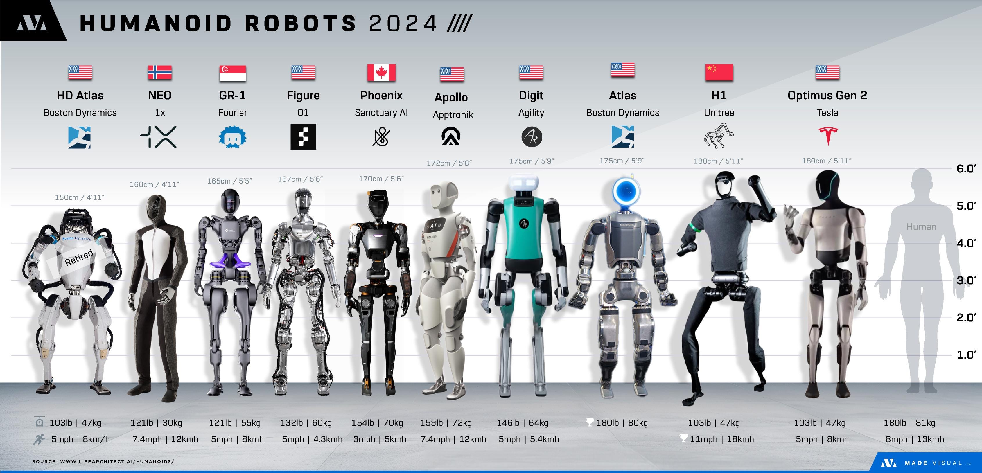 Humanoid robotics chart 2024