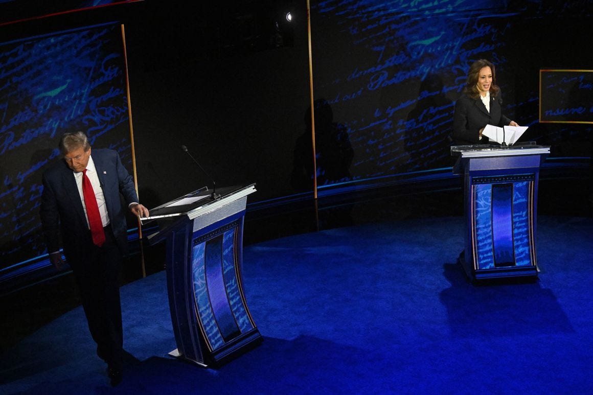 gettyimages-2170586659.jpgTrump walks off stage at the end of the debate. Harris and Trump didn't interact after the debate ended. Saul Loeb/AFP/Getty Images via CNN