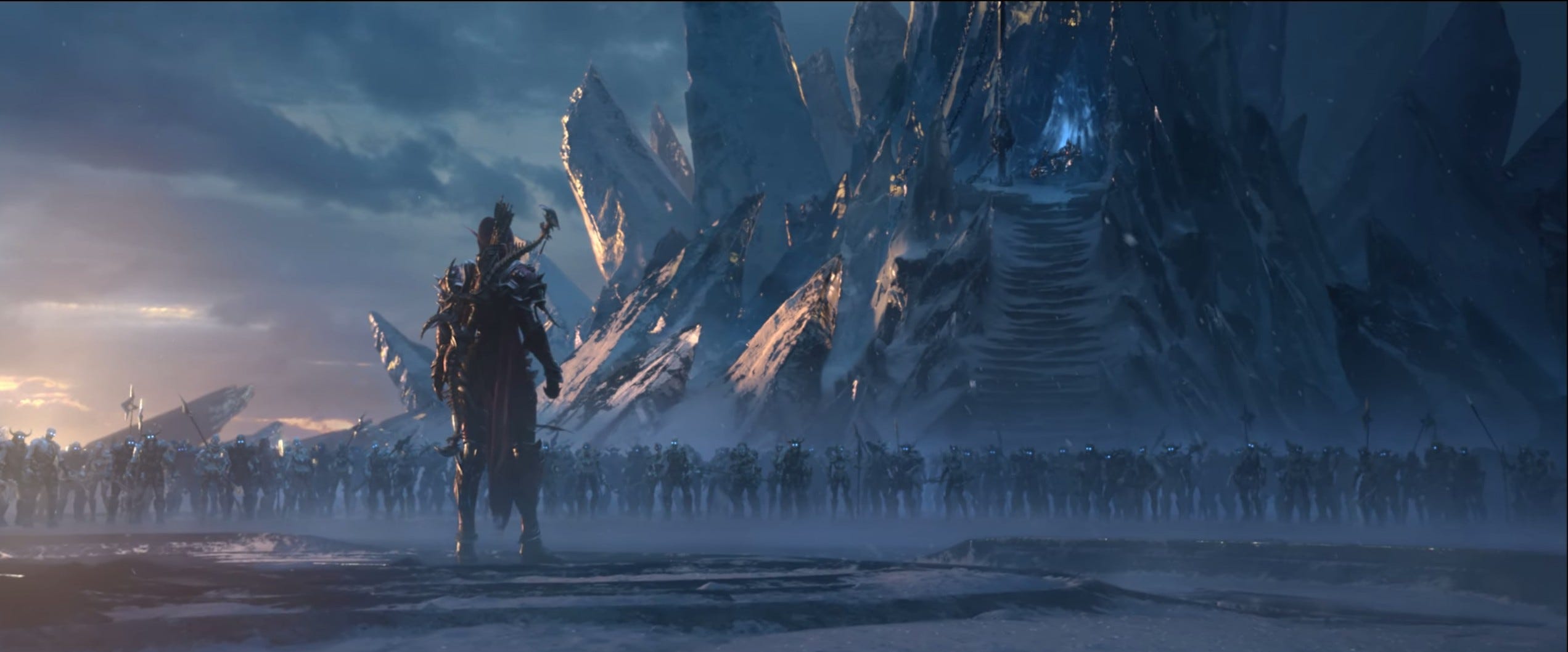 A photo of Sylvanas staring down the Lich King’s army in the opening for World of Warcraft: Shadowlands