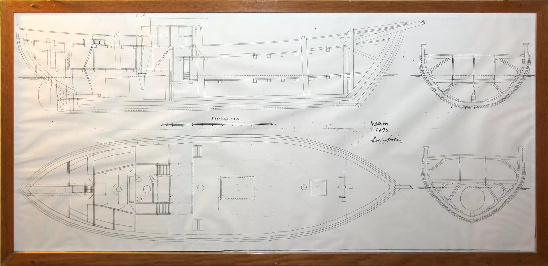 “Fram” engineering drawing, by naval architect and shipbuilder Colin Archer