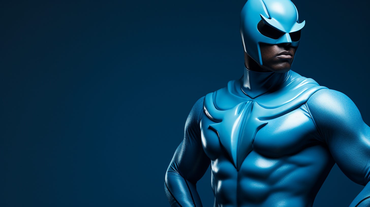 Midjourney prompt: a blue superhero --ar 16:9