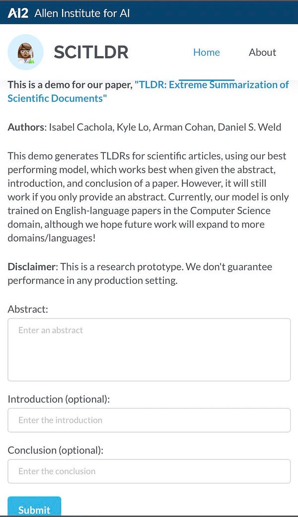 A screenshot of the tool, which includes a summary of the tool and text boxes to enter in your abstract