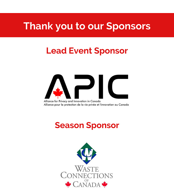 A graphic featuring logos of sponsors for the event including, APIC as Lead Event Sponsor and Waste Connections Canada as the Season Sponsor.