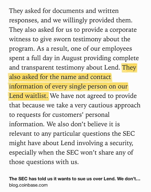 Text Shot: They asked for documents and written responses, and we willingly provided them. They also asked for us to provide a corporate witness to give sworn testimony about the program. As a result, one of our employees spent a full day in August providing complete and transparent testimony about Lend. They also asked for the name and contact information of every single person on our Lend waitlist. We have not…