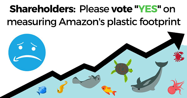 A December 2020 report by Oceana, an international oceans conservation group, found that Amazon.com generated 465 million pounds of plastice waste in 2019, alone. Of that amount, they esimate that 22 million pounds is now polluting our oceans and waterways. And those stats are from before the pandemic which caused Amazon's sales to increase dramatically, along with the plastic packaging that accompanies each order. A resolution (Item 8) requiring the company to produce a report on its single-use plastic footprint, is on the ballot for shareholders at Amazon's AGM this Wednesday, May 26th.