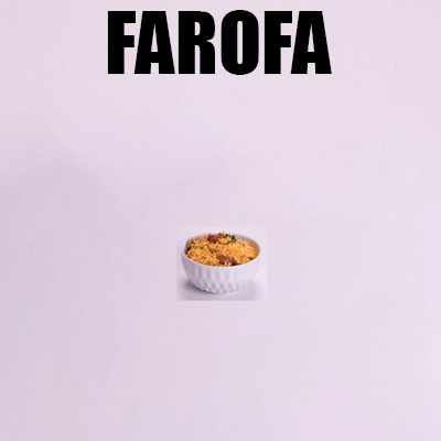 Uma foto de um pote de farofa à distância com a legenda "farofa"